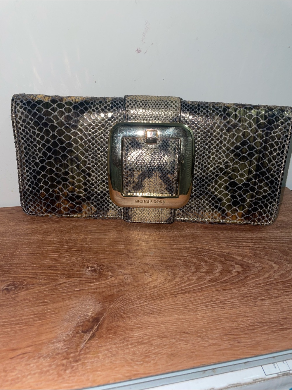 Michael Kors Snake-Print Buckle Clutch